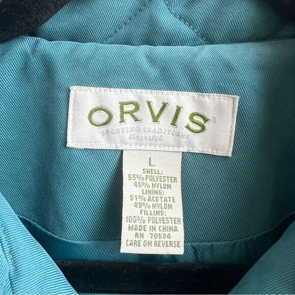 Orvis teal Blue Quilted Barn Coat Button Front Utility Jacket Size Large - Picture 4 of 4